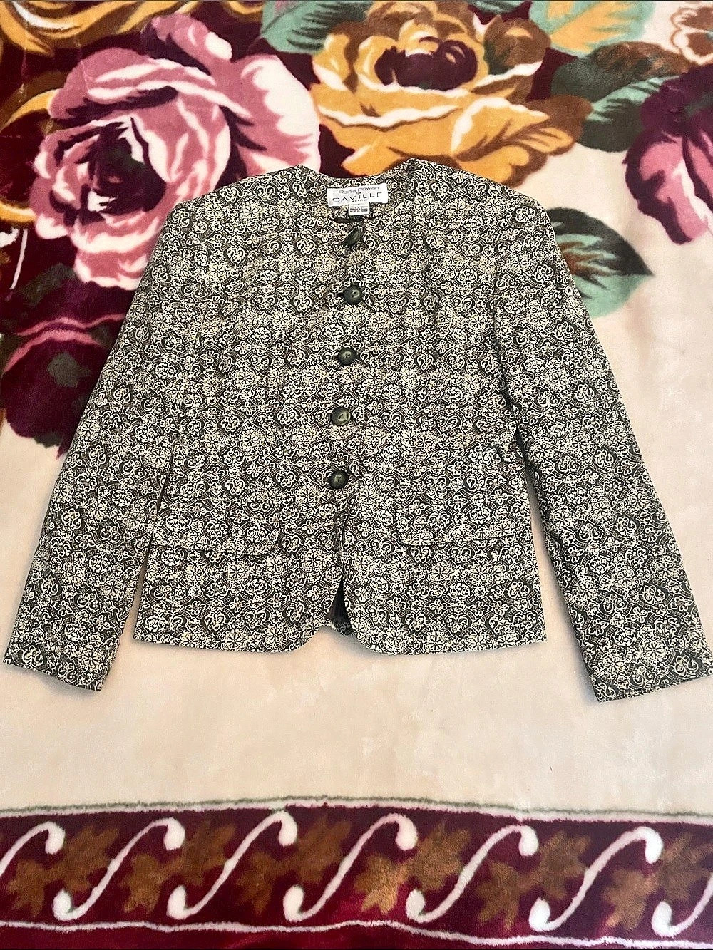 Rena Rowan Saville Petite Paisley Petite Blazer in Black & Gold Size 4